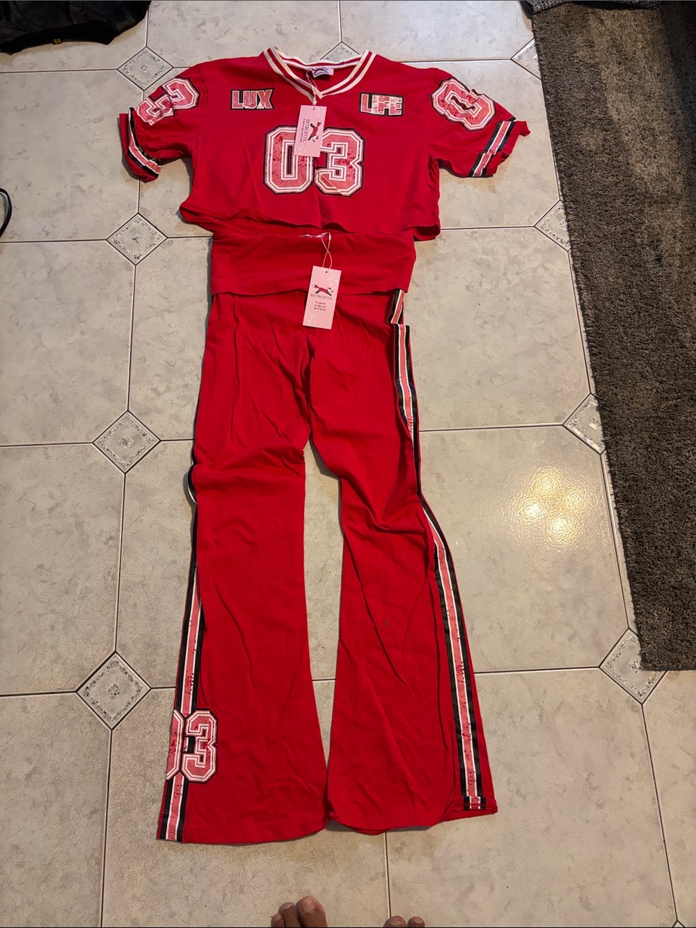 Lux Life Red Two-Piece Athletic Set Bell Bottom  Number 03